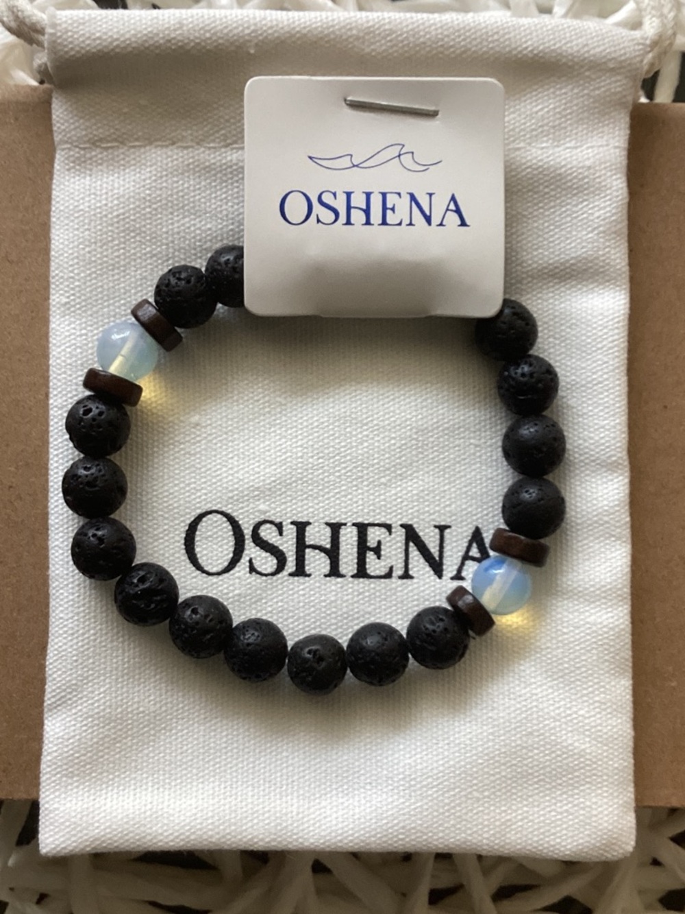 Oshena Black Lava Bead Bracelet with Iridescent Accent